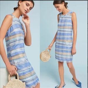 Anthropologie Blue and Tan Striped Dress